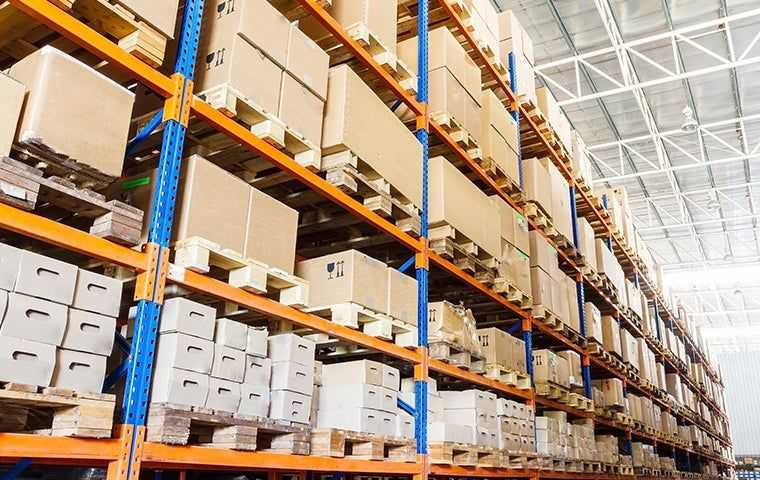 warehouse shelves full of boxes